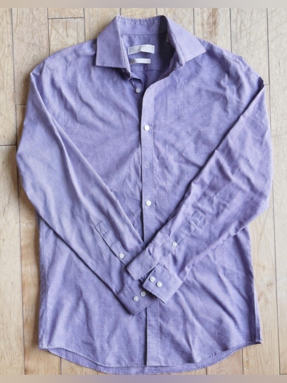 Michael Kors Purple Micro‑Check No Iron Button Front Shirt Size 15